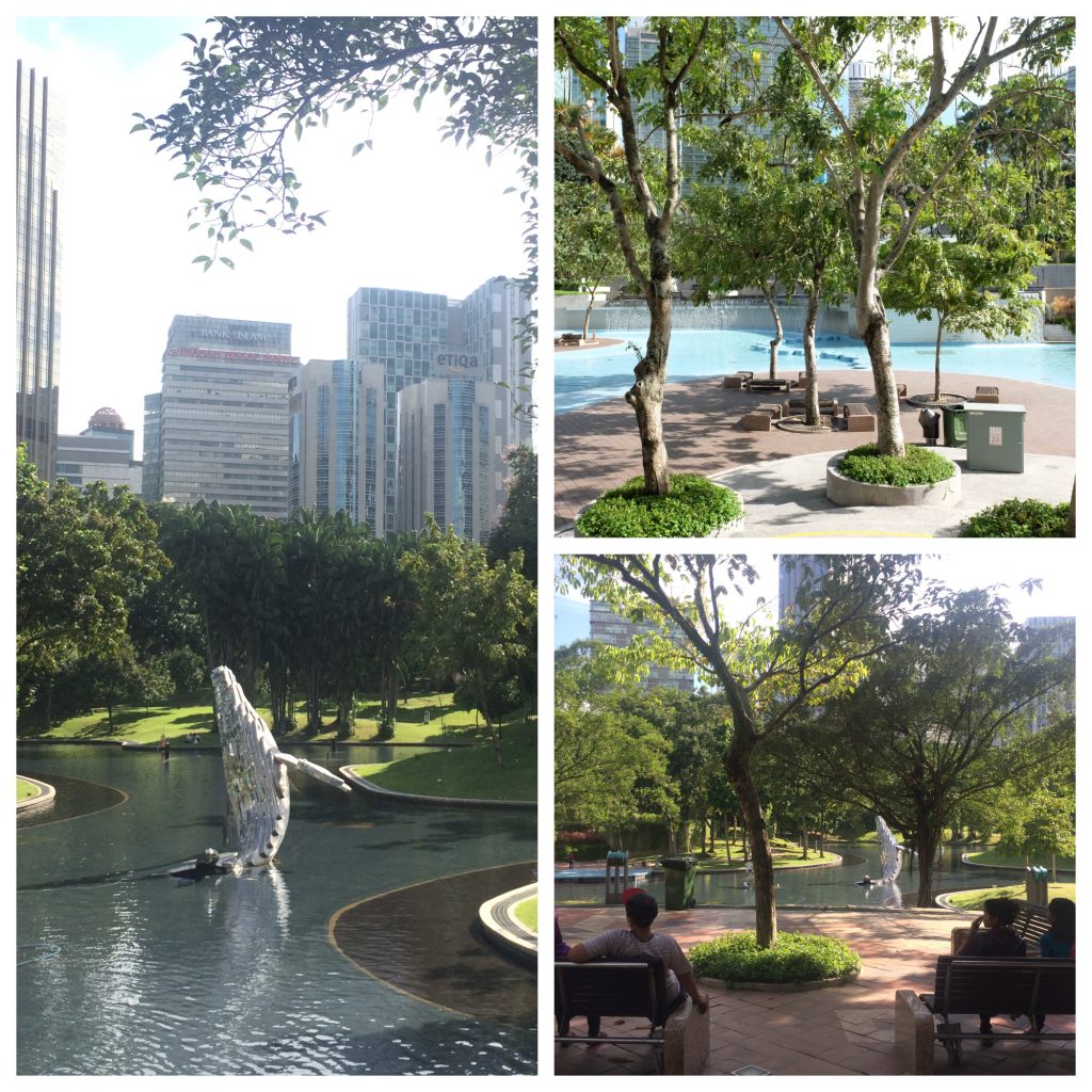 KLCC Park in Kuala Lumpur has beautiful gardens, a kids swimming pool and a nightly show of dancing fountains. Read more here.